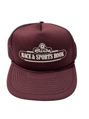 Vintage Deadstock Sands Race & Sports Book Vegas Gambling Puffed Font Maroon
